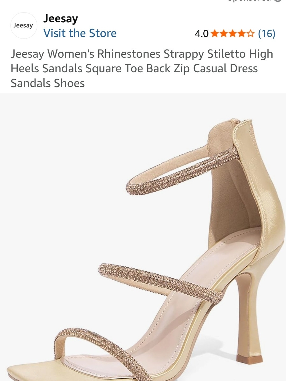 Gold Rhinestone Strappy Stiletto Sandals
